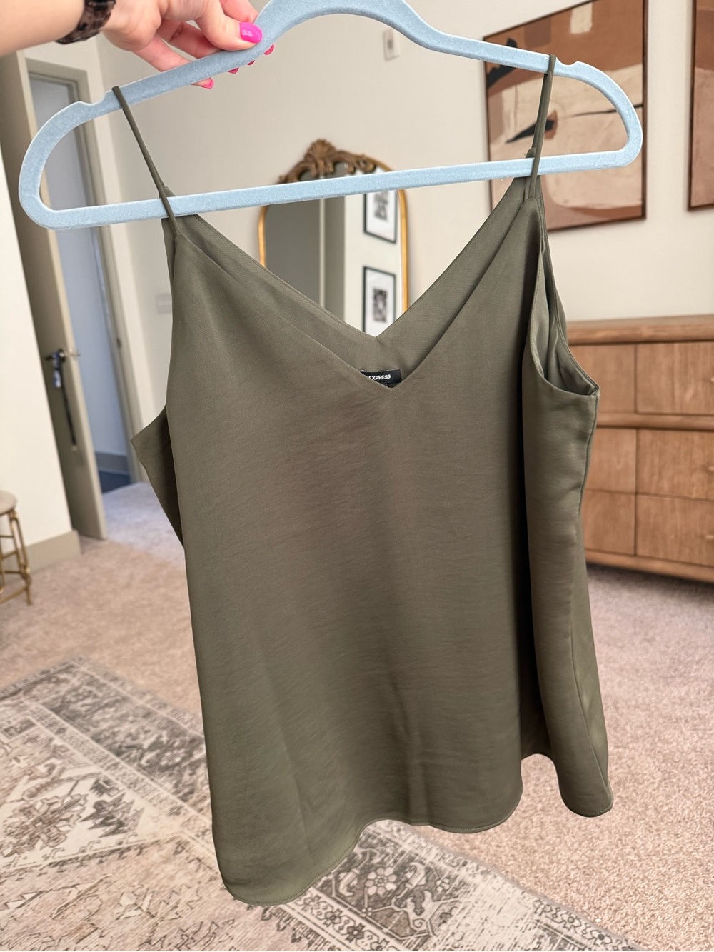 Express Olive Green Satin V-Neck Cami NWT